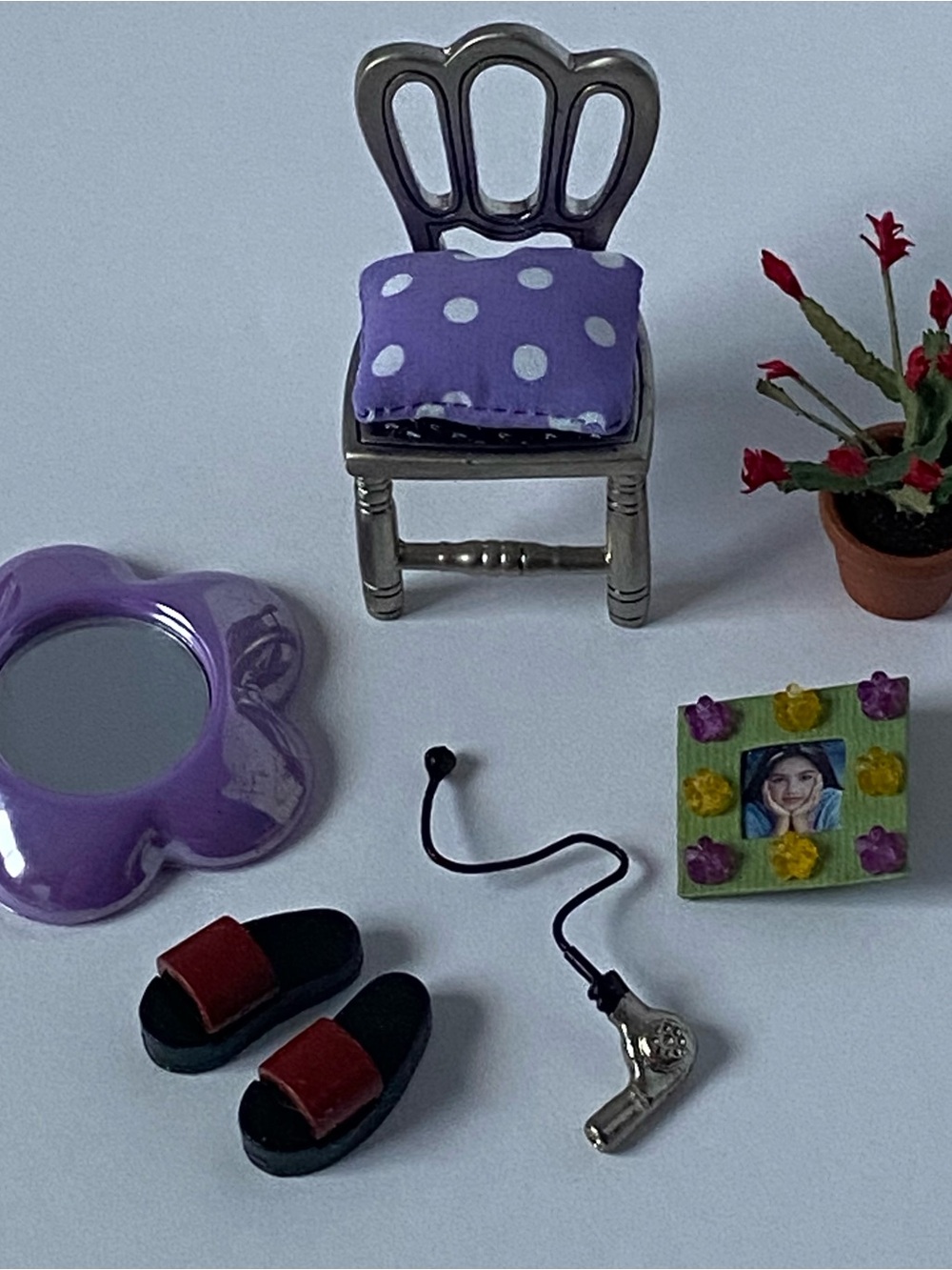American Girl AG Minis Purple Room Cool Little Things Flowery Chair Shoes Mirror